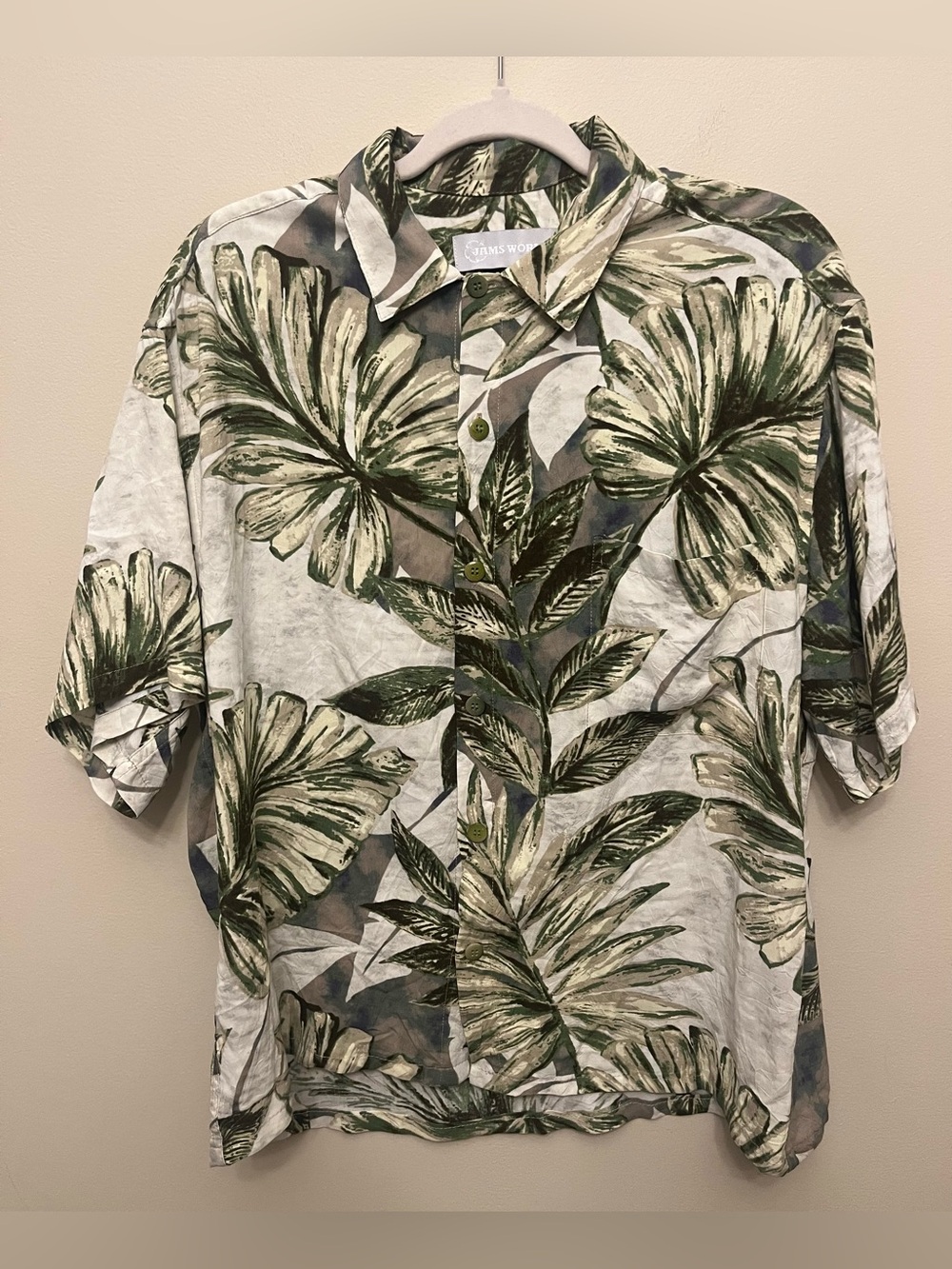 Vintage Jams World Kona Coast Olive Hawaiian Shirt Men's Size Medium Made in USA